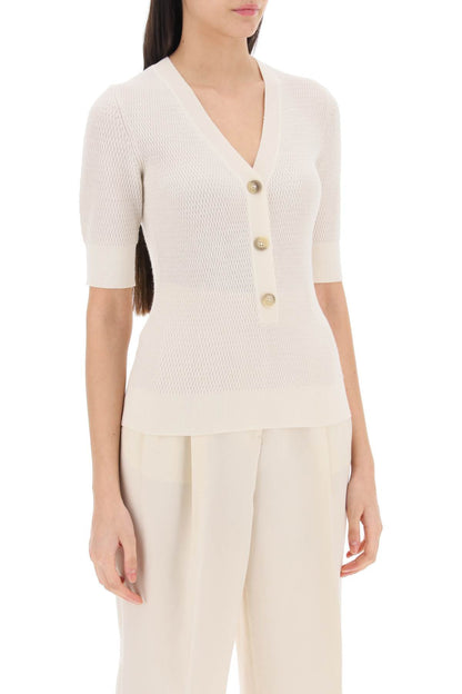 Knitted Top With Short Sleeves  - White