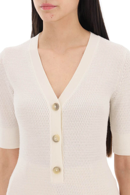 Knitted Top With Short Sleeves  - White