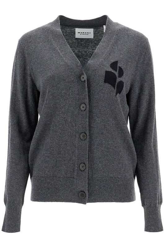 Karin Cardigan With Logo Intarsia  - Grey