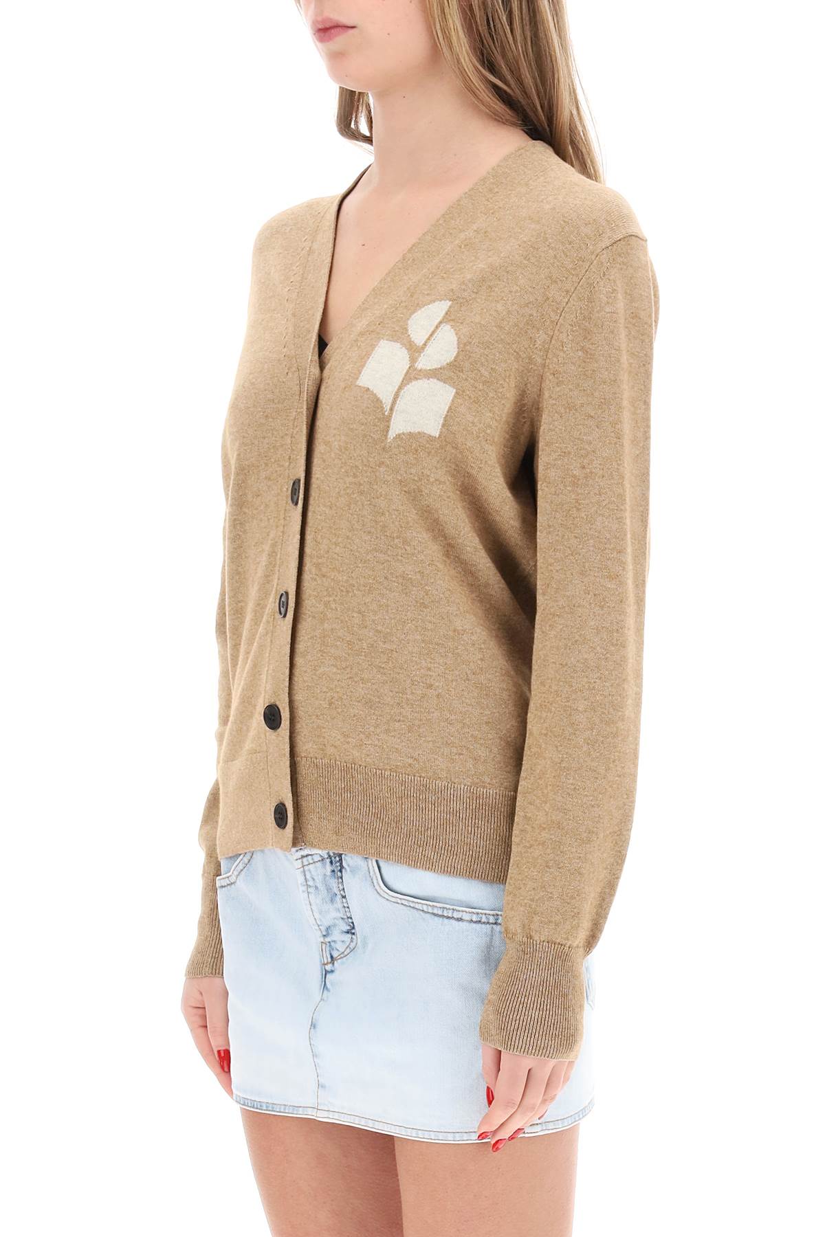 Karin Cardigan With Logo Intarsia  - Beige