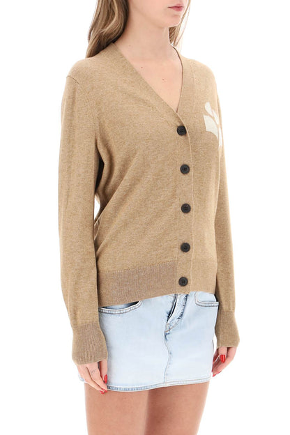 Karin Cardigan With Logo Intarsia  - Beige