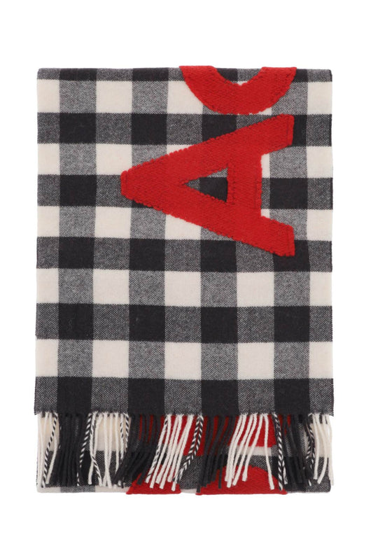 "checked Scarf With Logo Pattern"  - White