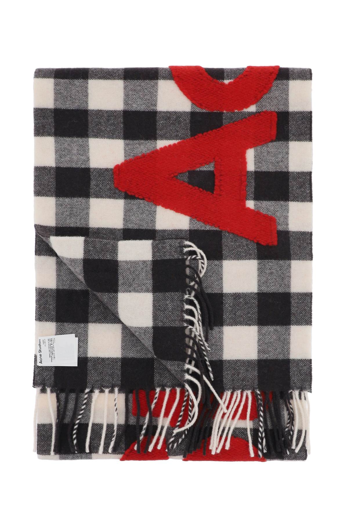 "checked Scarf With Logo Pattern"  - White