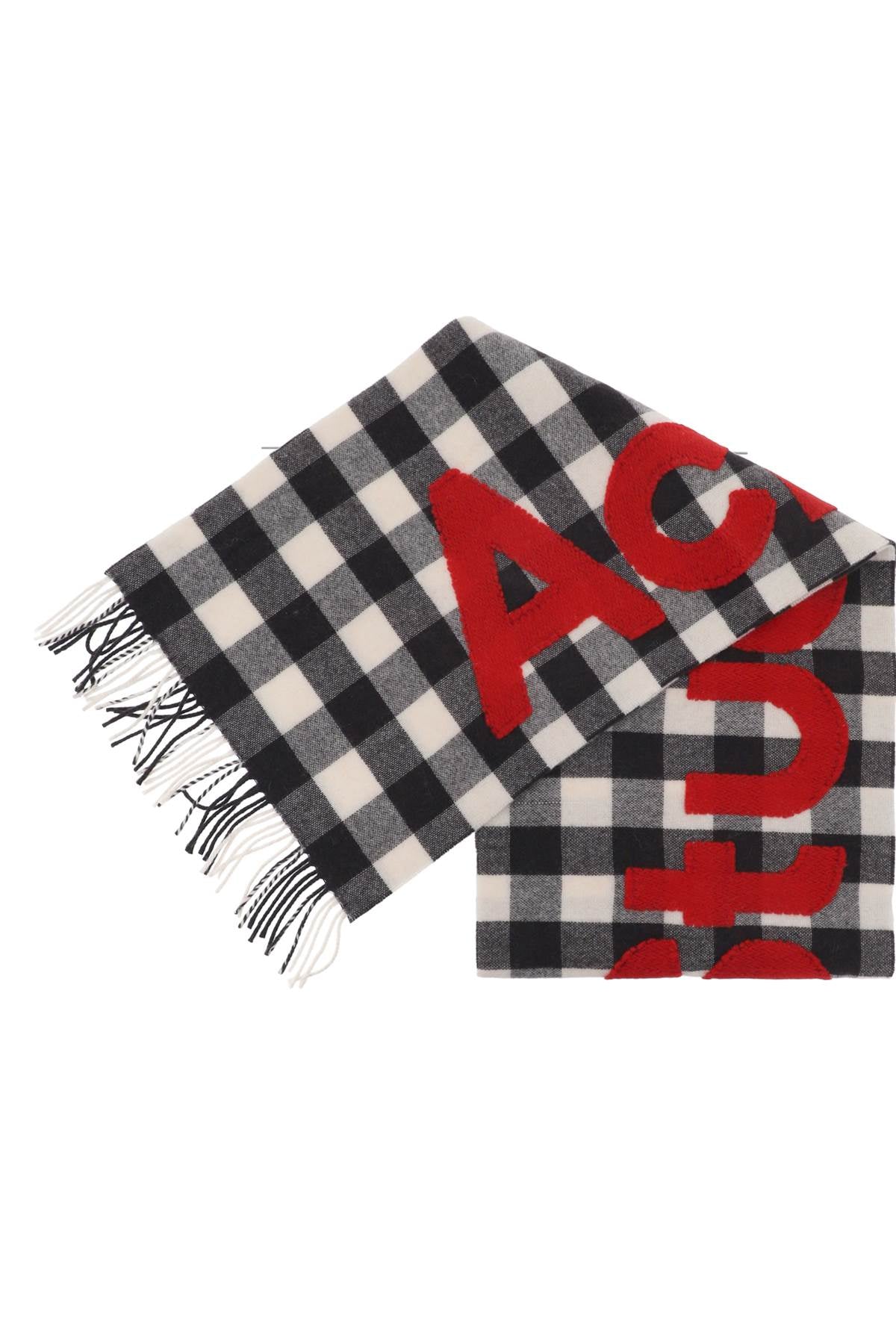 "checked Scarf With Logo Pattern"  - White