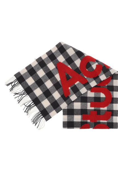 "checked Scarf With Logo Pattern"  - White