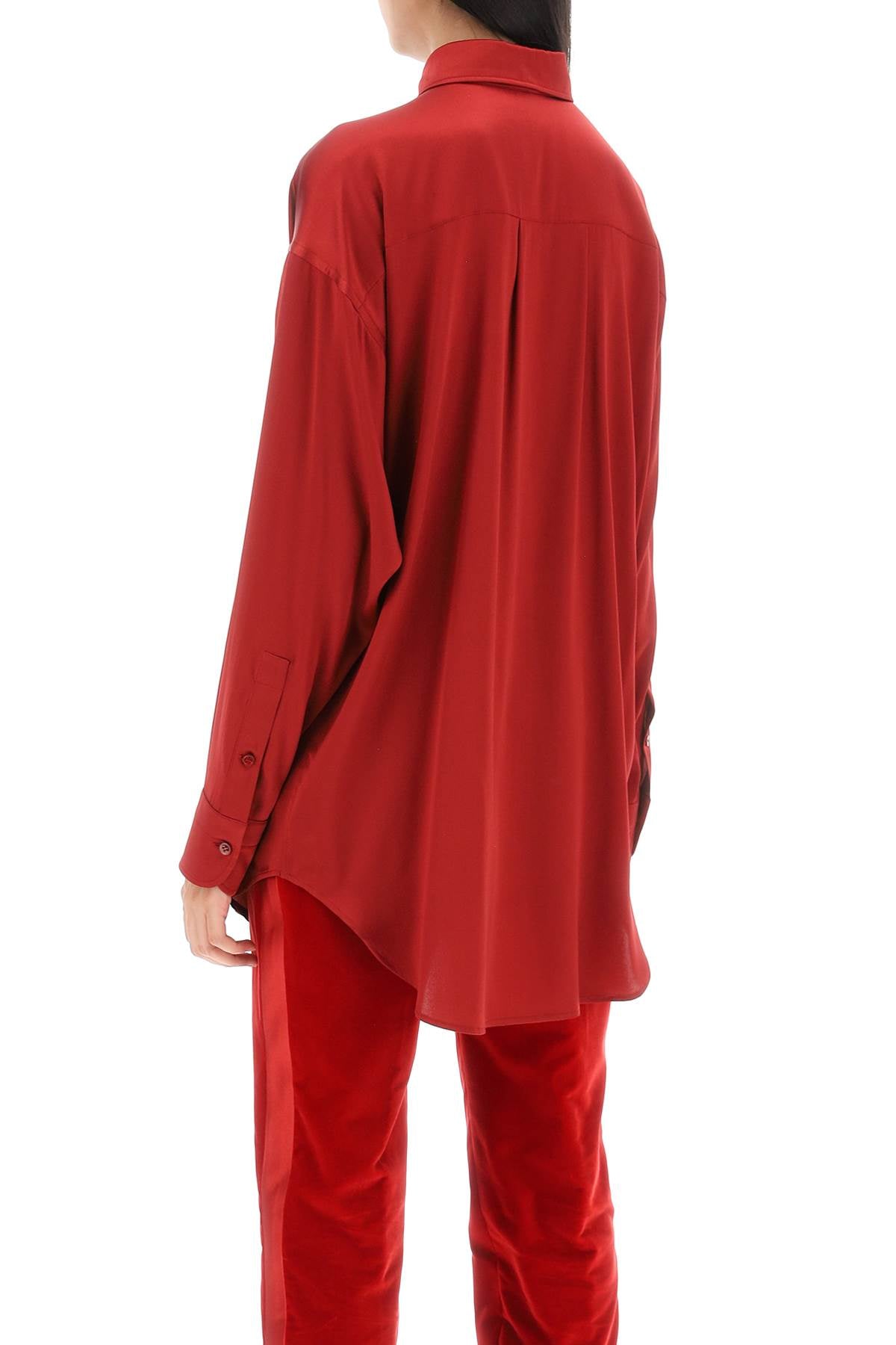 Stretch Silk Satin Shirt  - Rosso