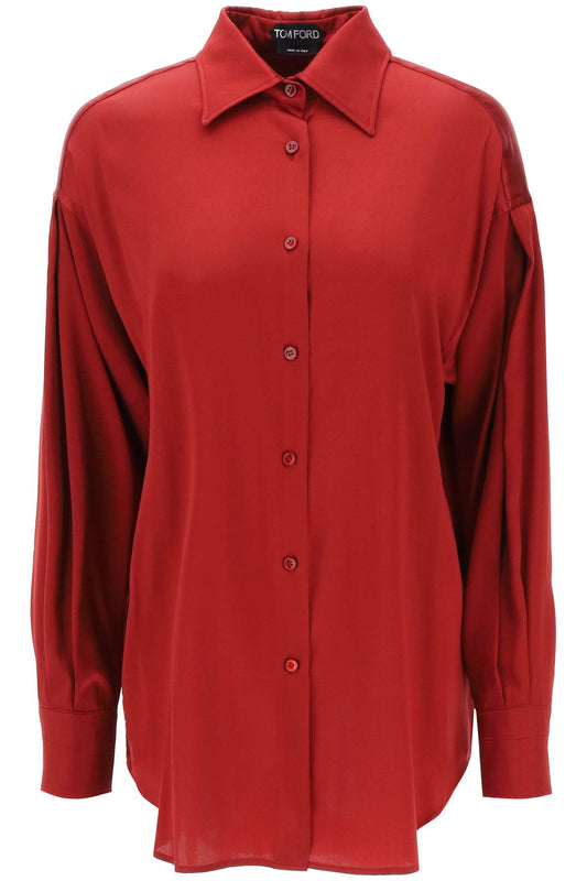 Stretch Silk Satin Shirt  - Rosso