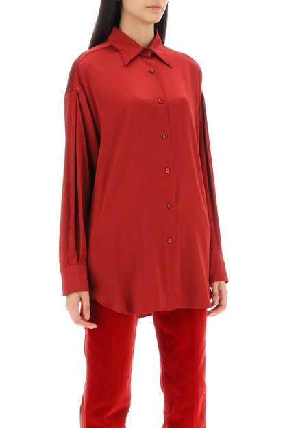 Stretch Silk Satin Shirt  - Rosso