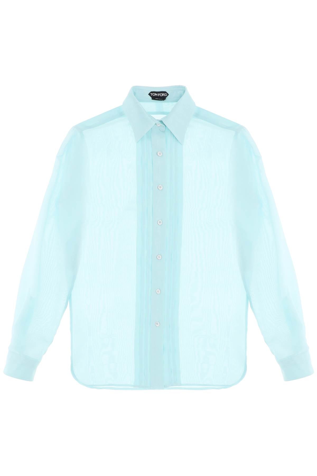 Silk Shirt With Plastron  - Light Blue