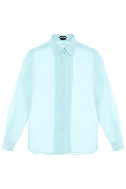 Silk Shirt With Plastron  - Light Blue