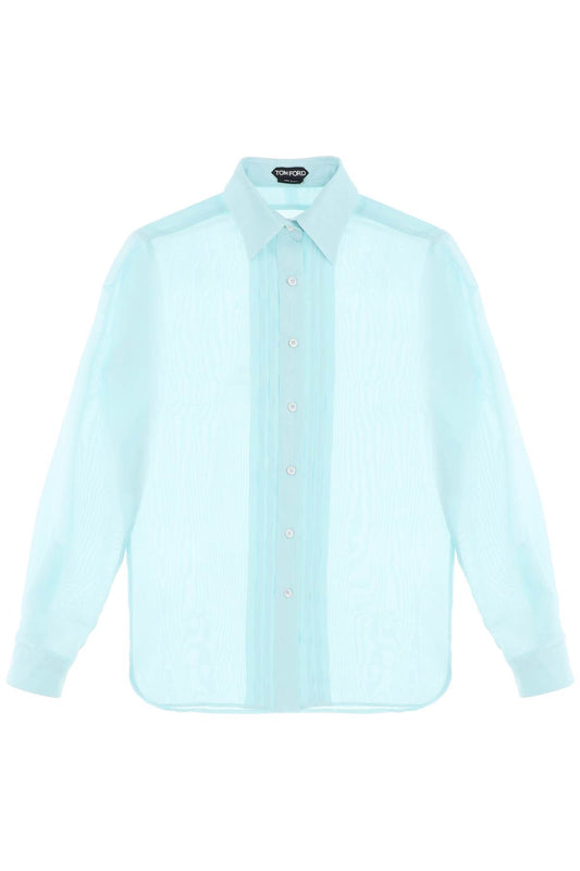 Silk Shirt With Plastron  - Light Blue