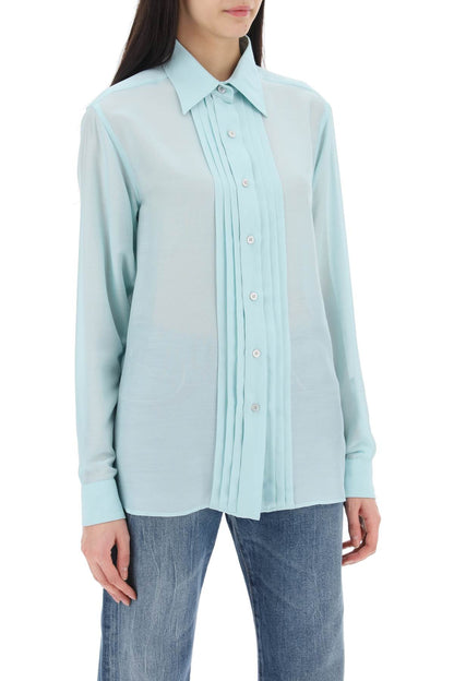 Silk Shirt With Plastron  - Light Blue