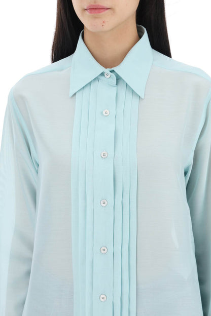 Silk Shirt With Plastron  - Light Blue