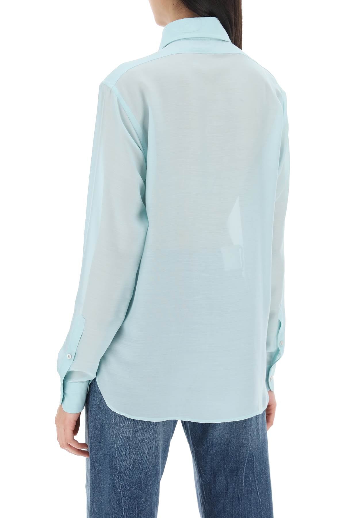 Silk Shirt With Plastron  - Light Blue