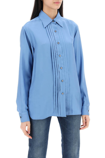 Pleated Bib Shirt With  - Light Blue