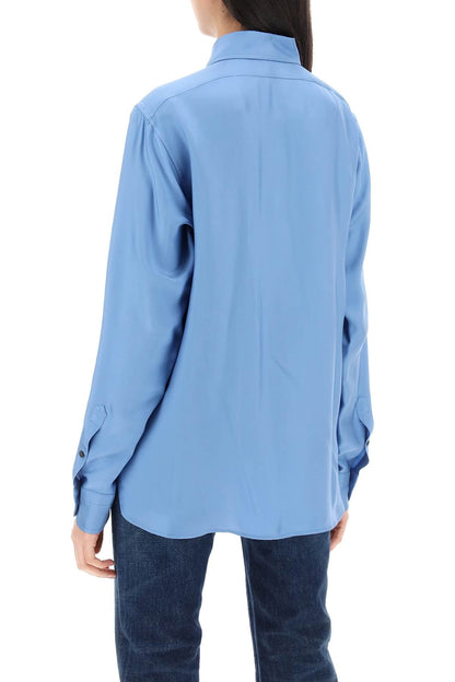 Pleated Bib Shirt With  - Light Blue