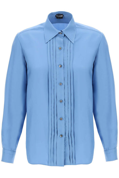 Pleated Bib Shirt With  - Light Blue