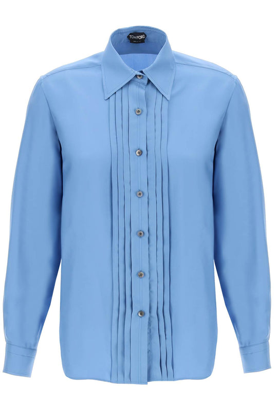 Pleated Bib Shirt With  - Light Blue