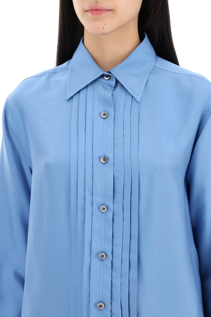 Pleated Bib Shirt With  - Light Blue