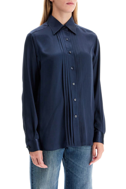 Silk Charmeuse Blouse Shirt  - Blue