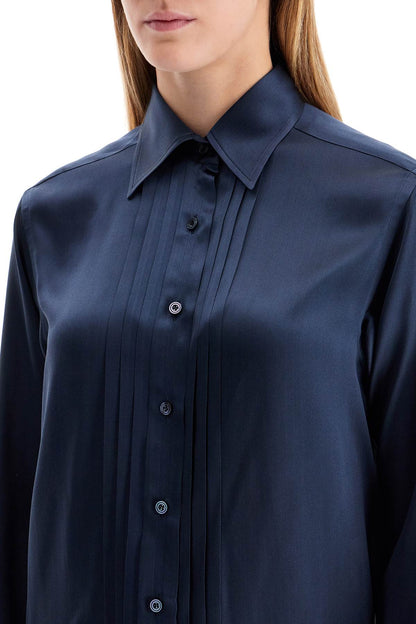 Silk Charmeuse Blouse Shirt  - Blue