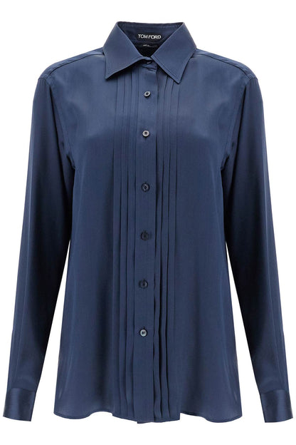 Silk Charmeuse Blouse Shirt  - Blue