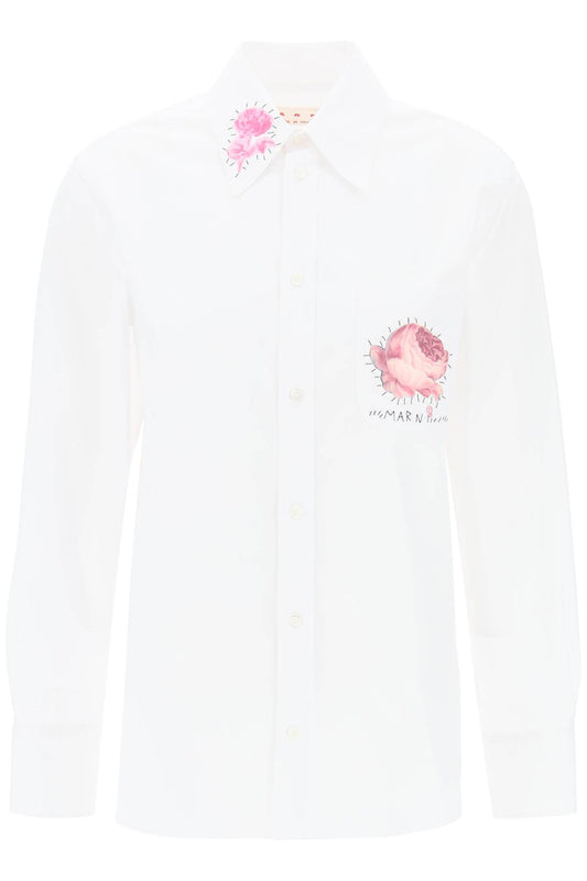 "shirt With Flower Print Patch And Embroidered Logo  - White