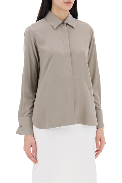 Silk Canvas Candia Shirt In  - Khaki