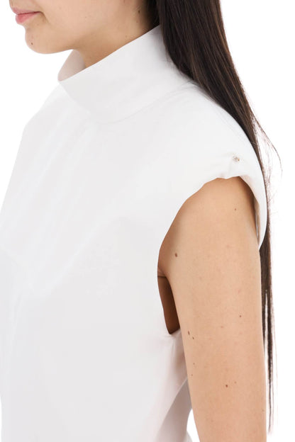 High-necked Sleeveless Top In Cann  - White