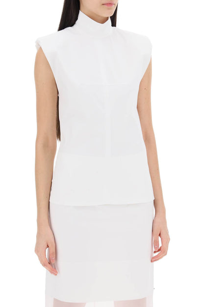 High-necked Sleeveless Top In Cann  - White