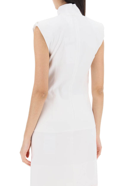 High-necked Sleeveless Top In Cann  - White