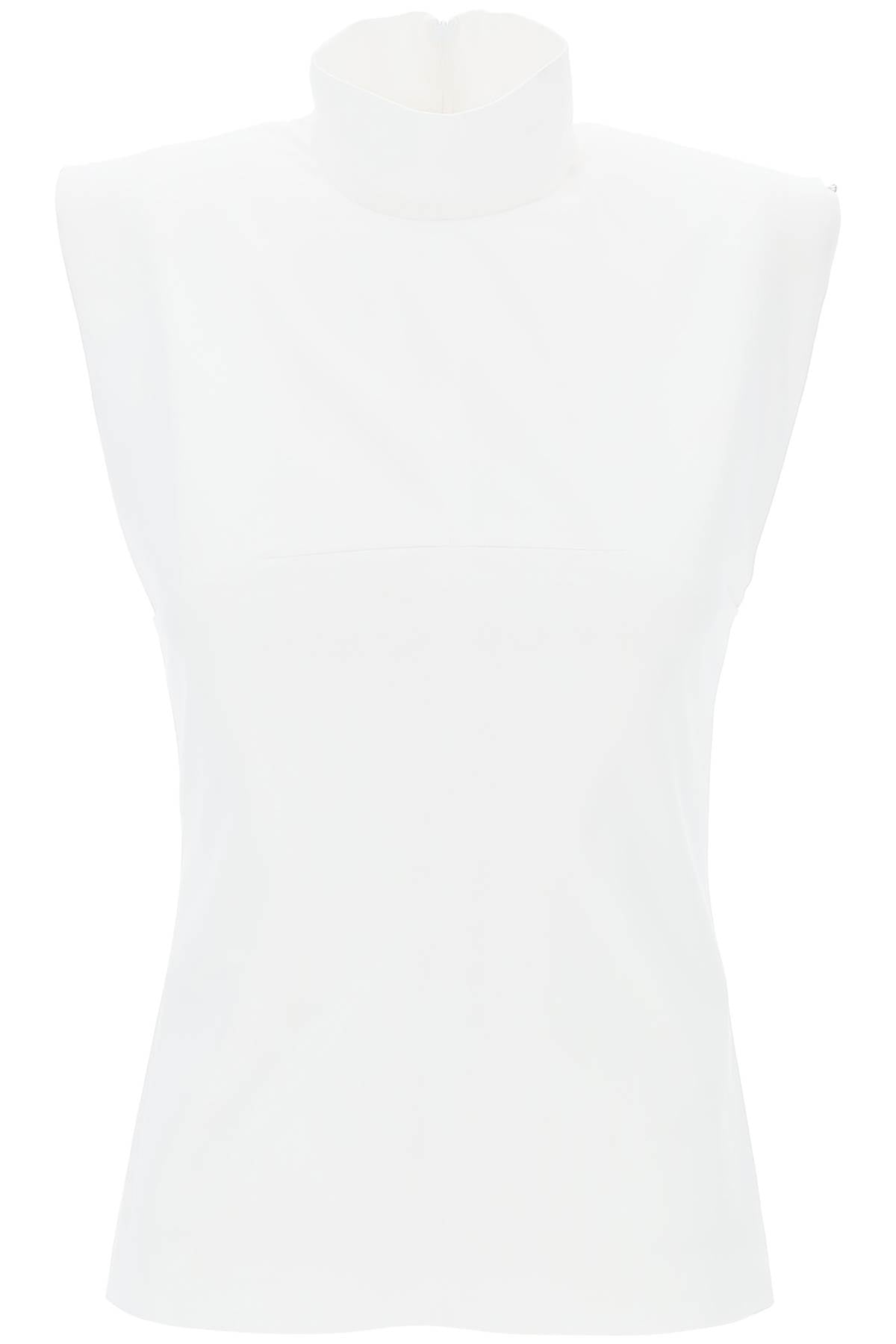 High-necked Sleeveless Top In Cann  - White