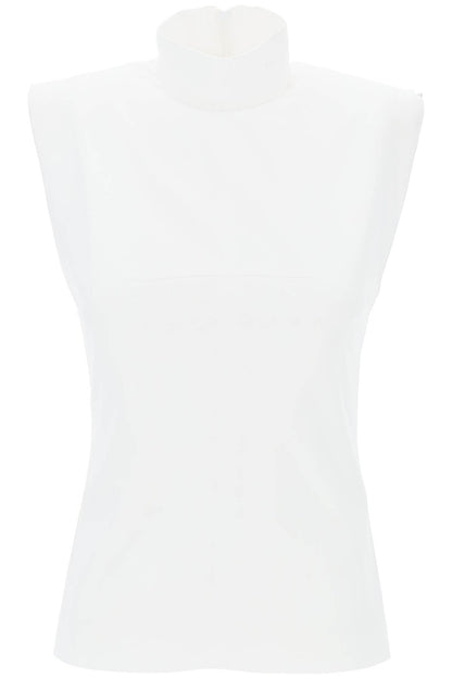 High-necked Sleeveless Top In Cann  - White