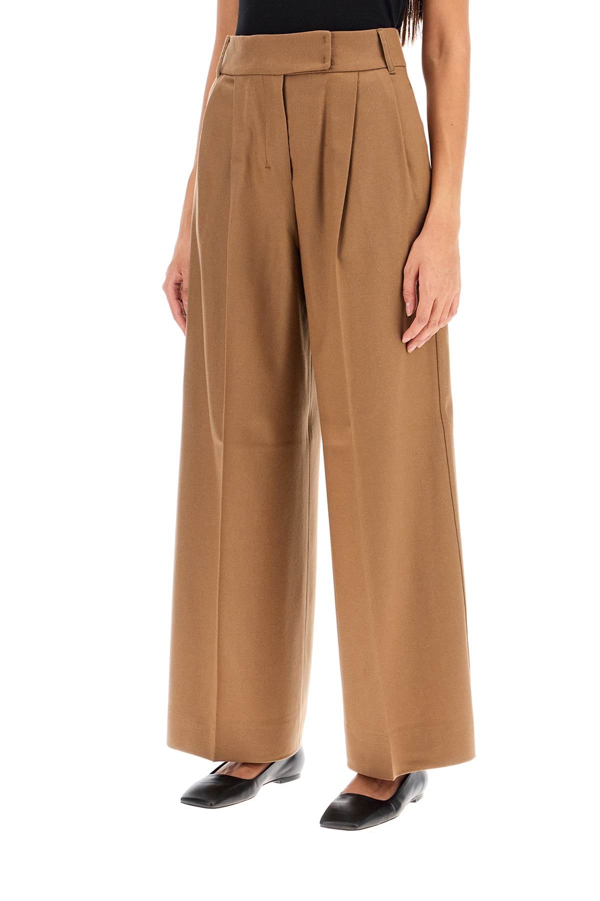 Wide Flannel Trousers For Comfortable  - Beige