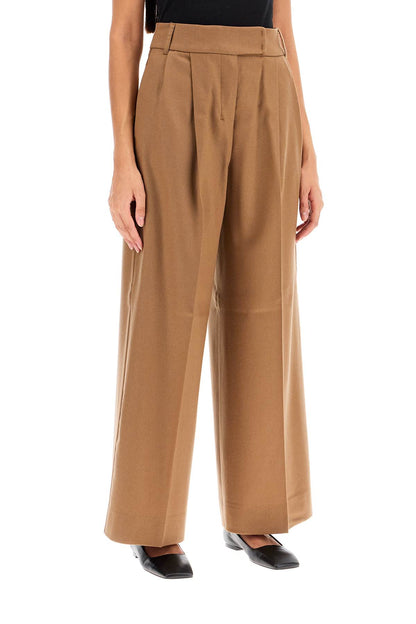 Wide Flannel Trousers For Comfortable  - Beige