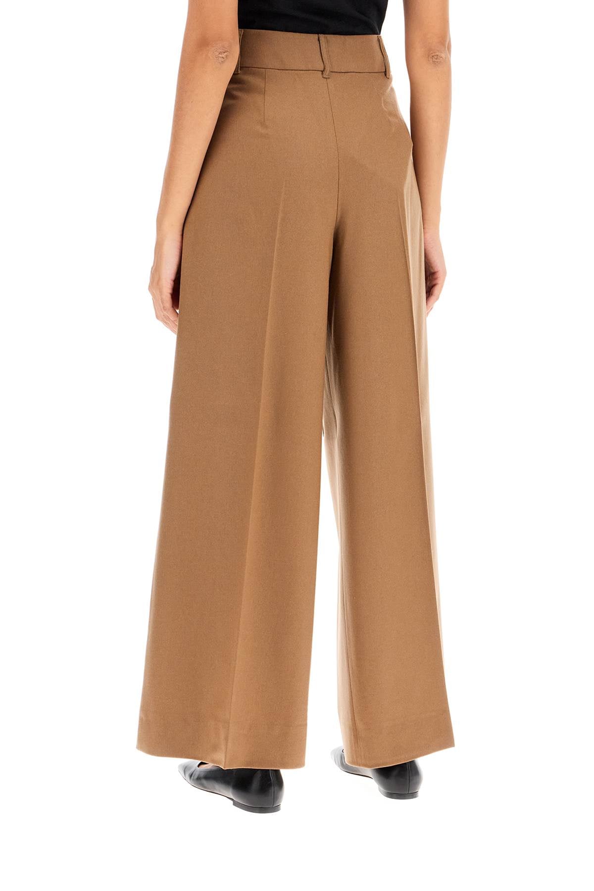 Wide Flannel Trousers For Comfortable  - Beige