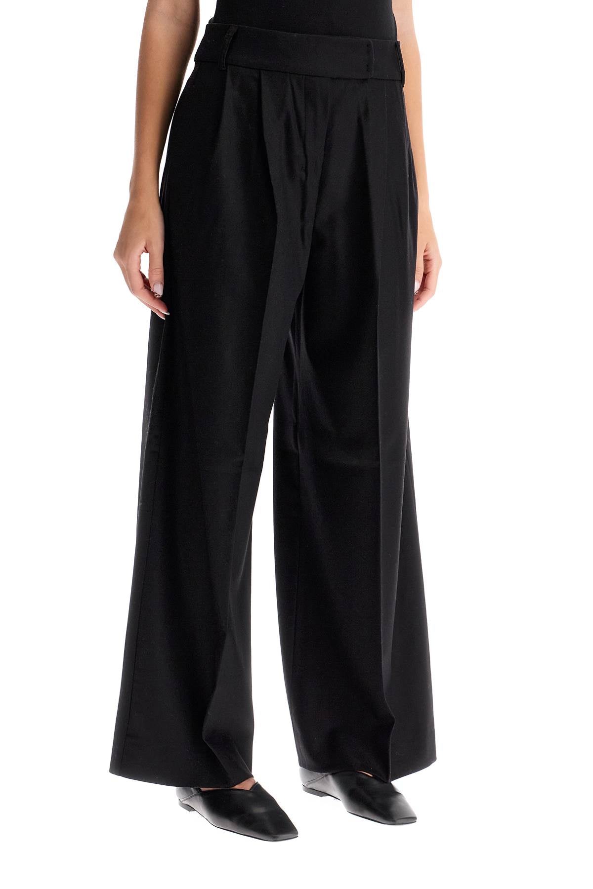 Wide Flannel Trousers For Comfortable  - Black