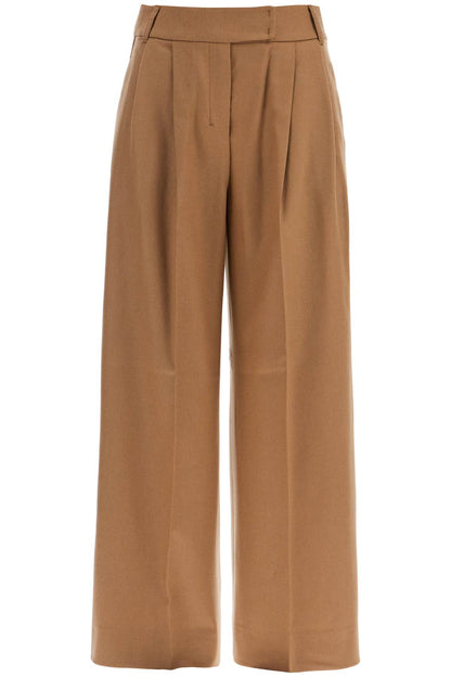 Wide Flannel Trousers For Comfortable  - Beige