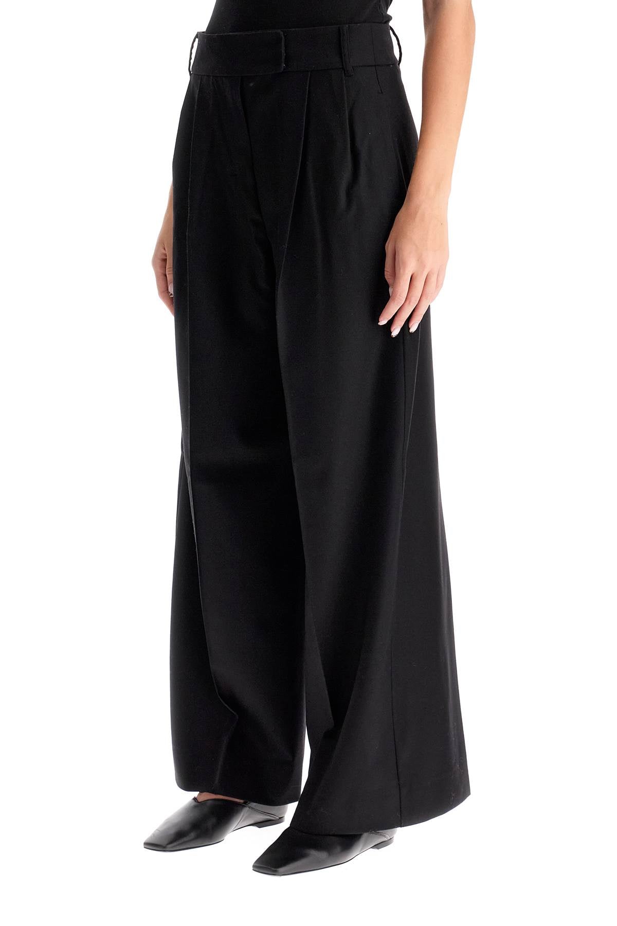 Wide Flannel Trousers For Comfortable  - Black