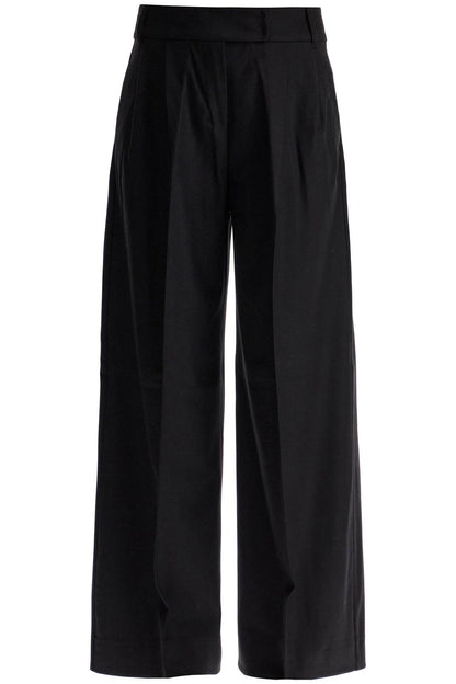 Wide Flannel Trousers For Comfortable  - Black