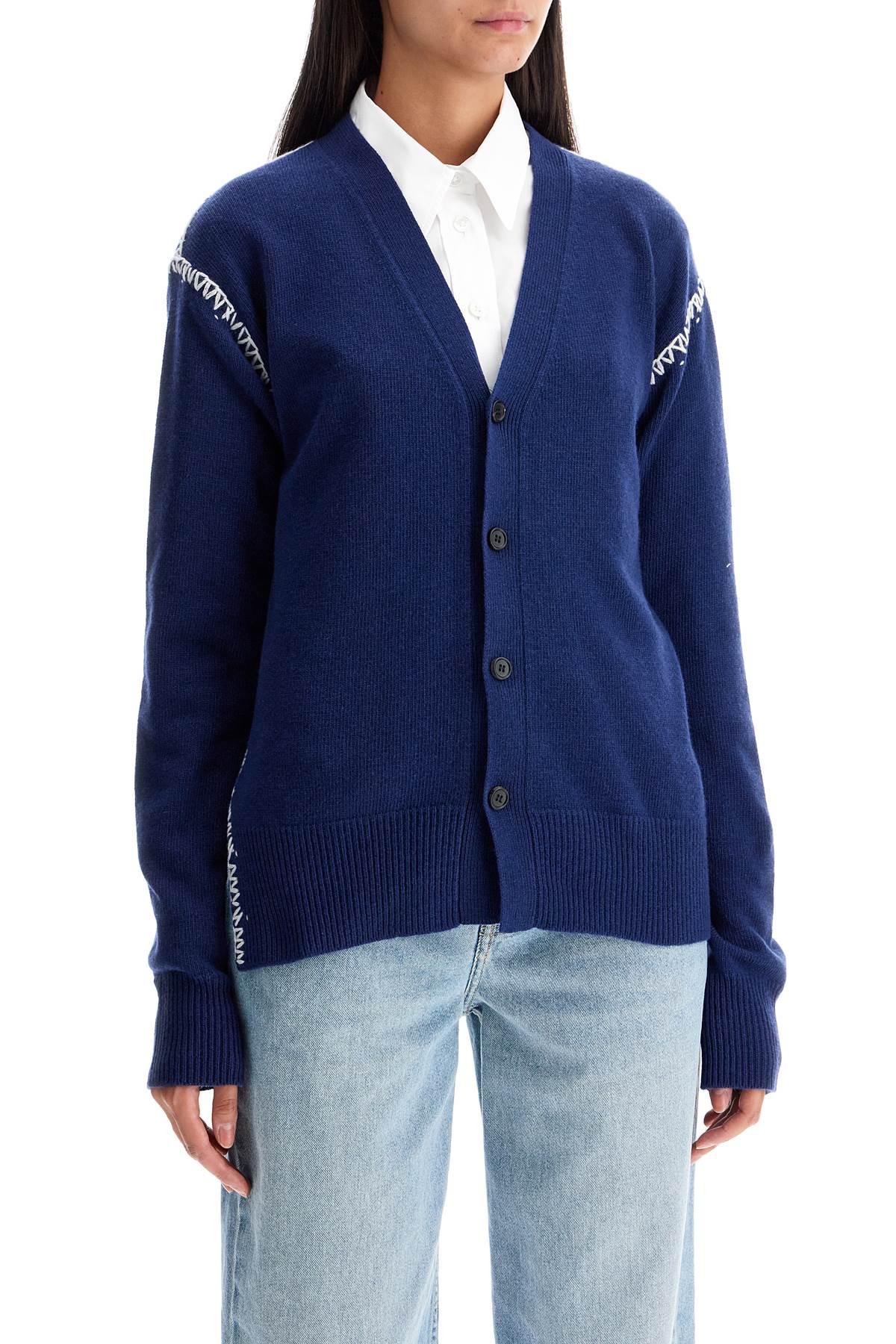 Cardigan With Stitching Details  - Blue