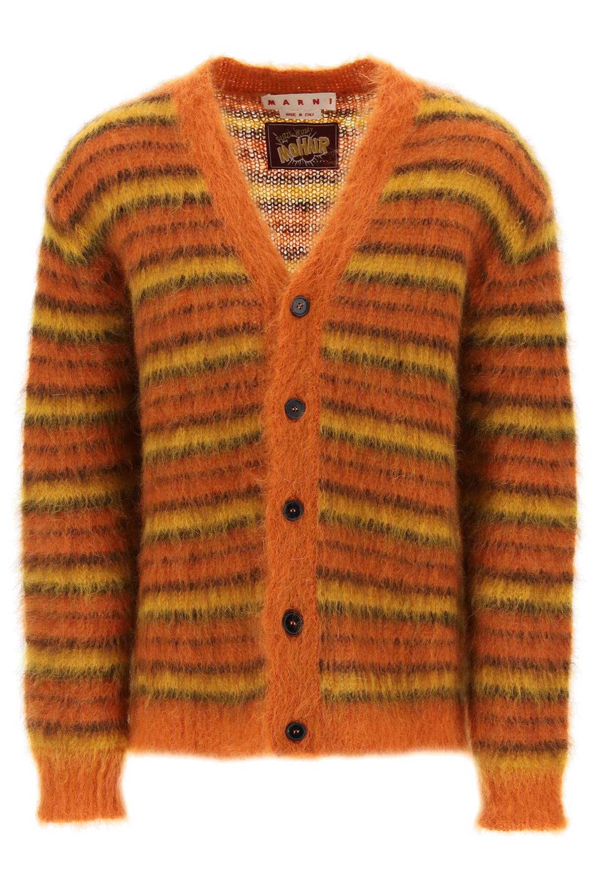 Cardigan In Striped Brushed Mohair  - Arancio