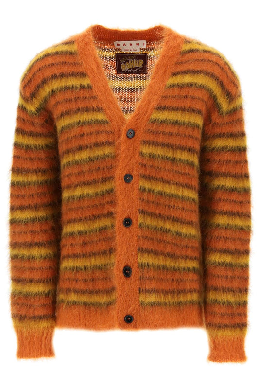 Cardigan In Striped Brushed Mohair  - Arancio