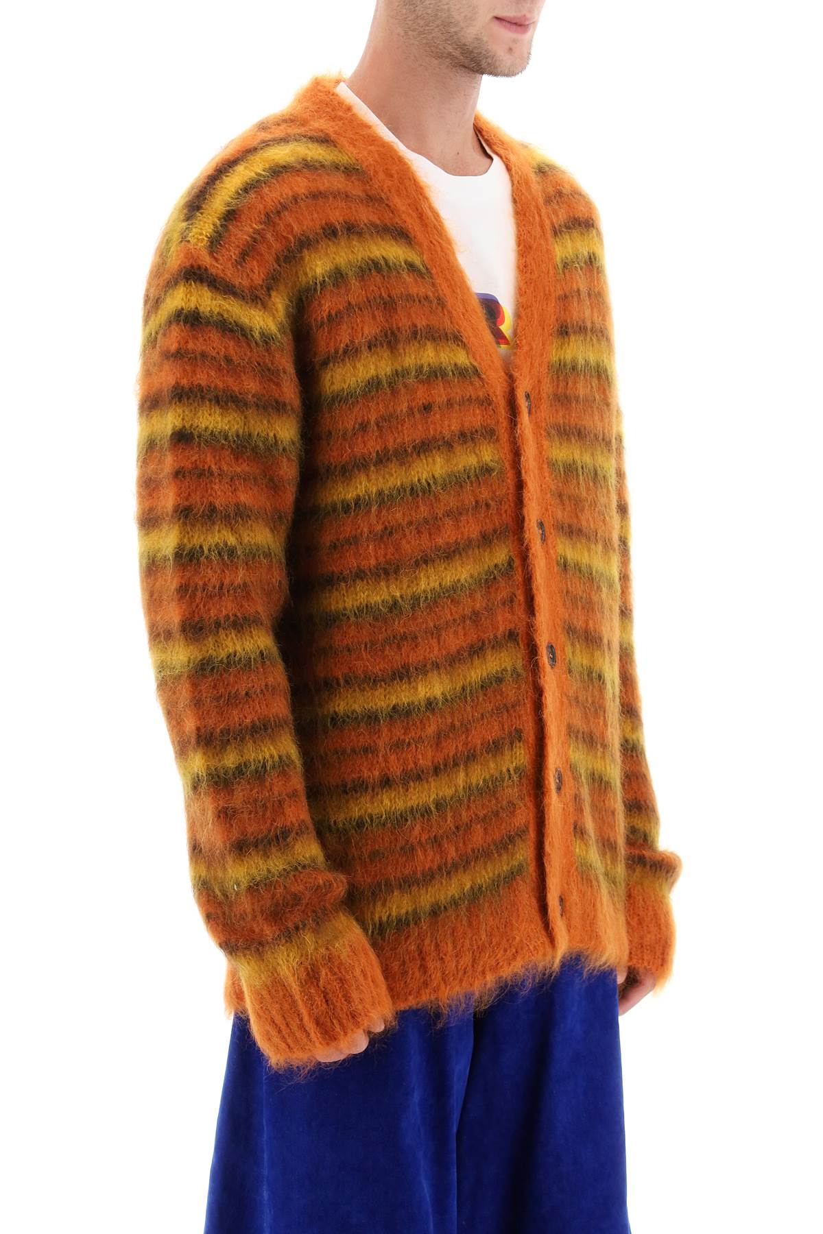 Cardigan In Striped Brushed Mohair  - Arancio