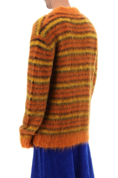 Cardigan In Striped Brushed Mohair  - Arancio