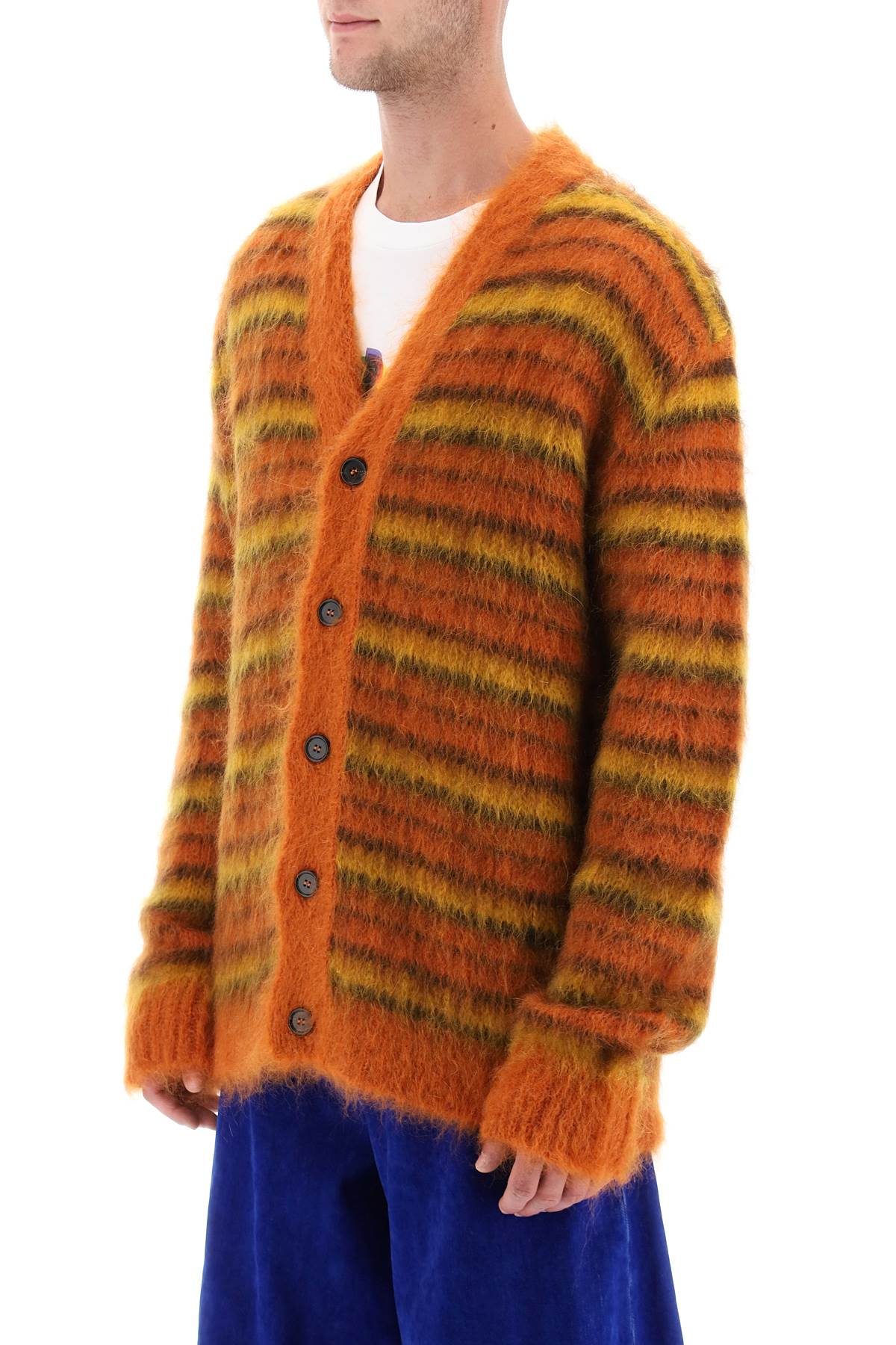 Cardigan In Striped Brushed Mohair  - Arancio