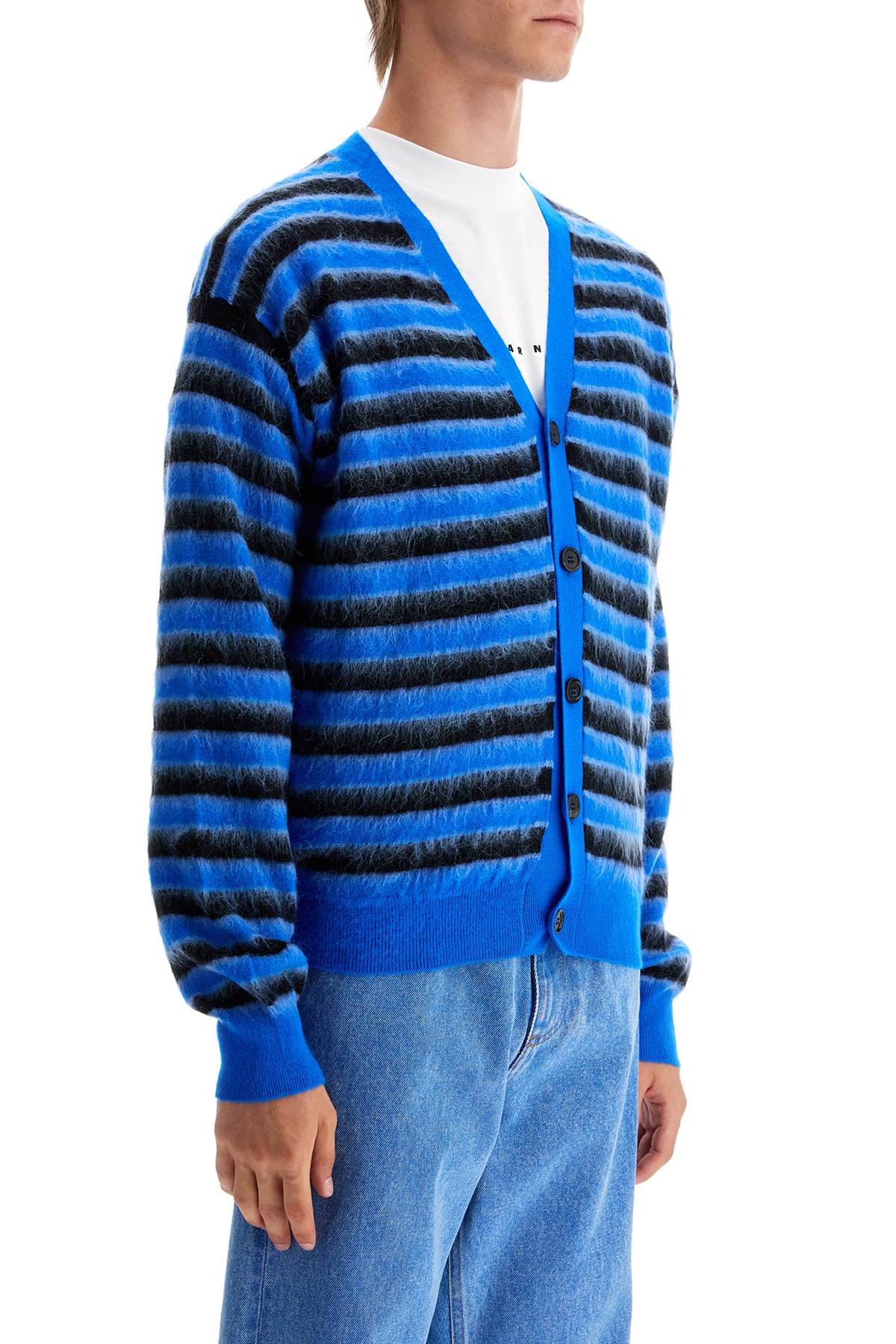 Striped Wool And Mohair Cardigan  - Blue