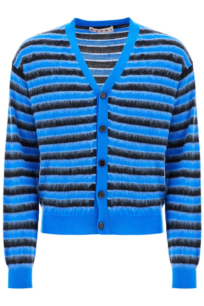 Striped Wool And Mohair Cardigan  - Blue