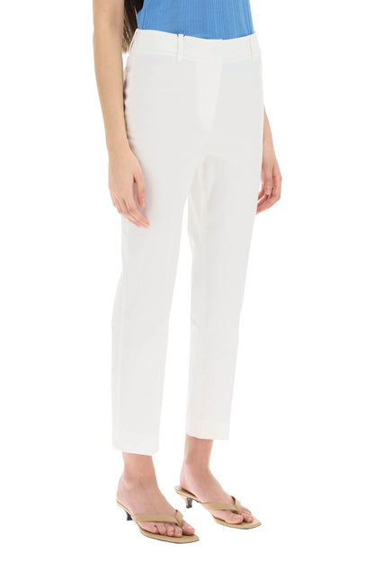 'cecco' Cropped Cigarette Cotton Pants  - White