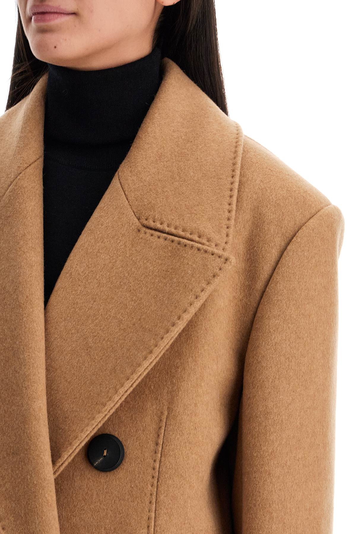 Double-breasted Cashmere And Camel Coat  - Beige